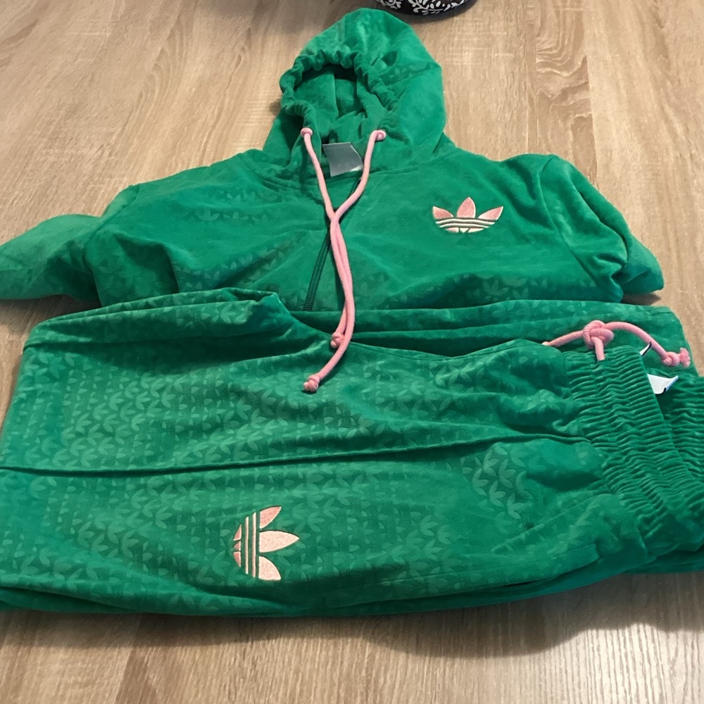 adidas Originals Green Hoodie with Pink Details